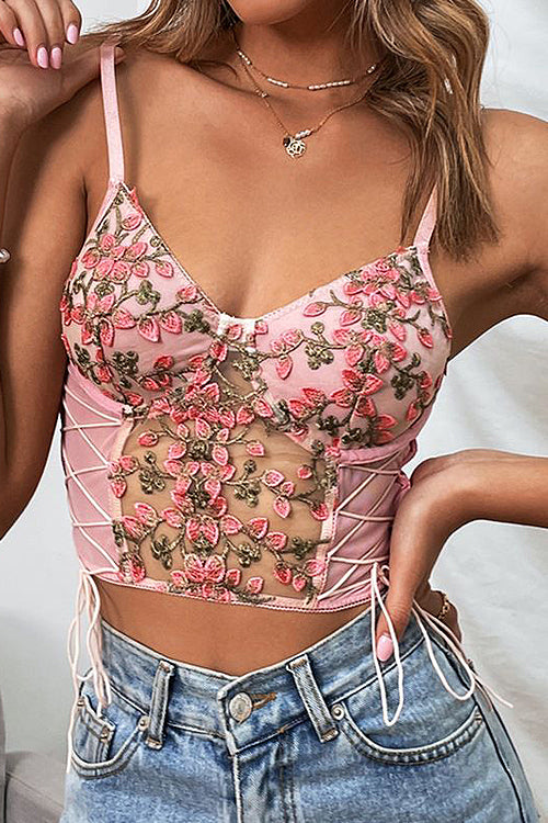 Best Night Ever Strap Lace Bustier Crop Top - 4 Colors Pink