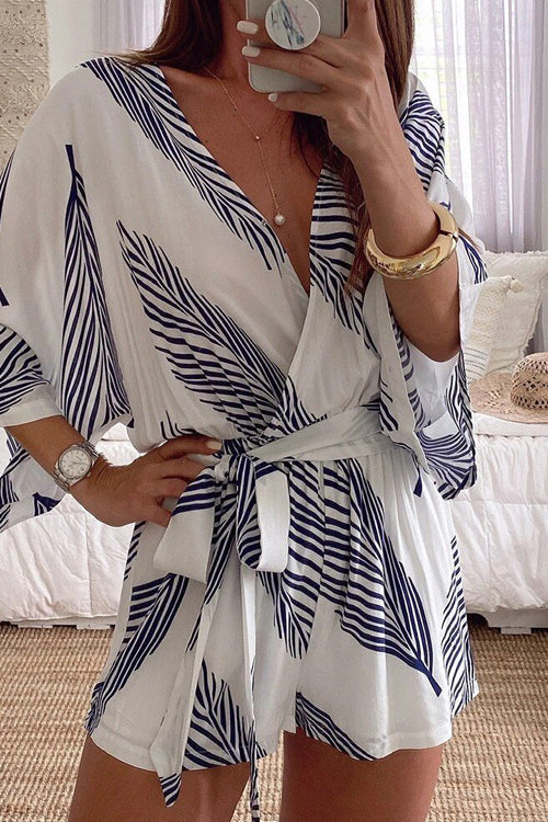 Just So Sweet V-Neckline Printed Romper - 2 Colors Blue