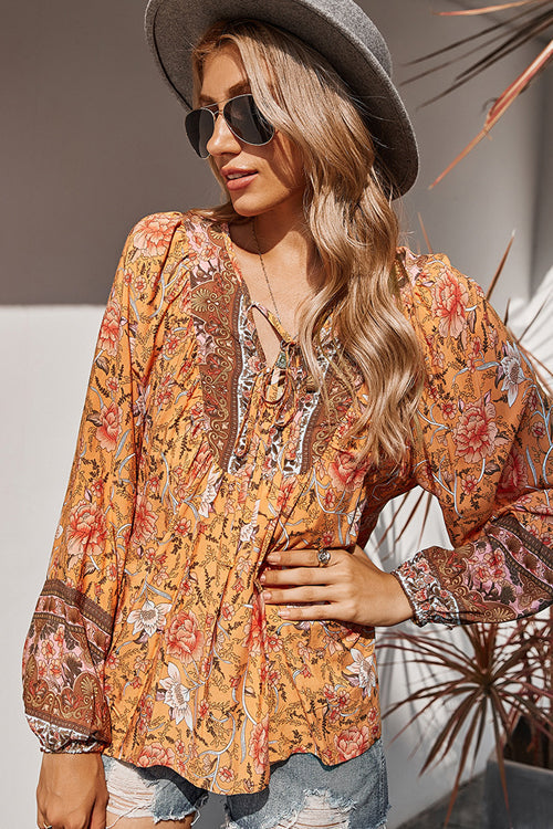 Flourishing Dreams Boho Printed Top - 5 Colors Orange
