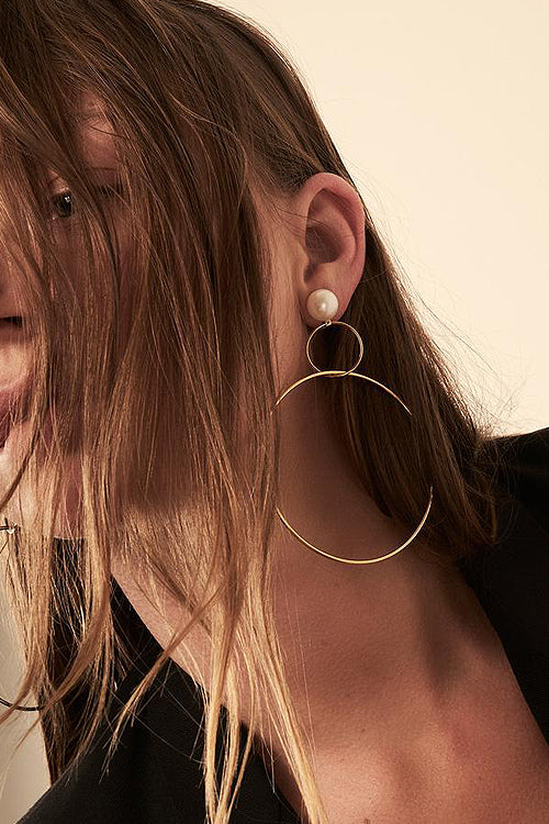 Pearl Hoop Charm Earings Silver