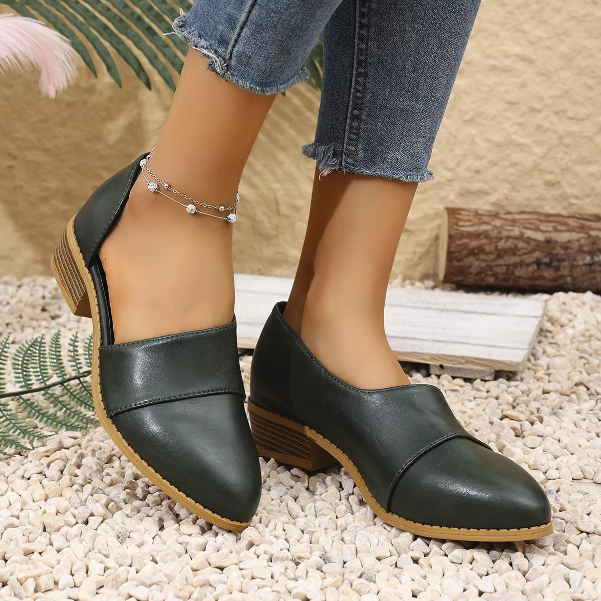 Women’s Pointed Toe Block Heel Loafers – Elegant Slip-On Dress Shoes for Work & Casual Outfits