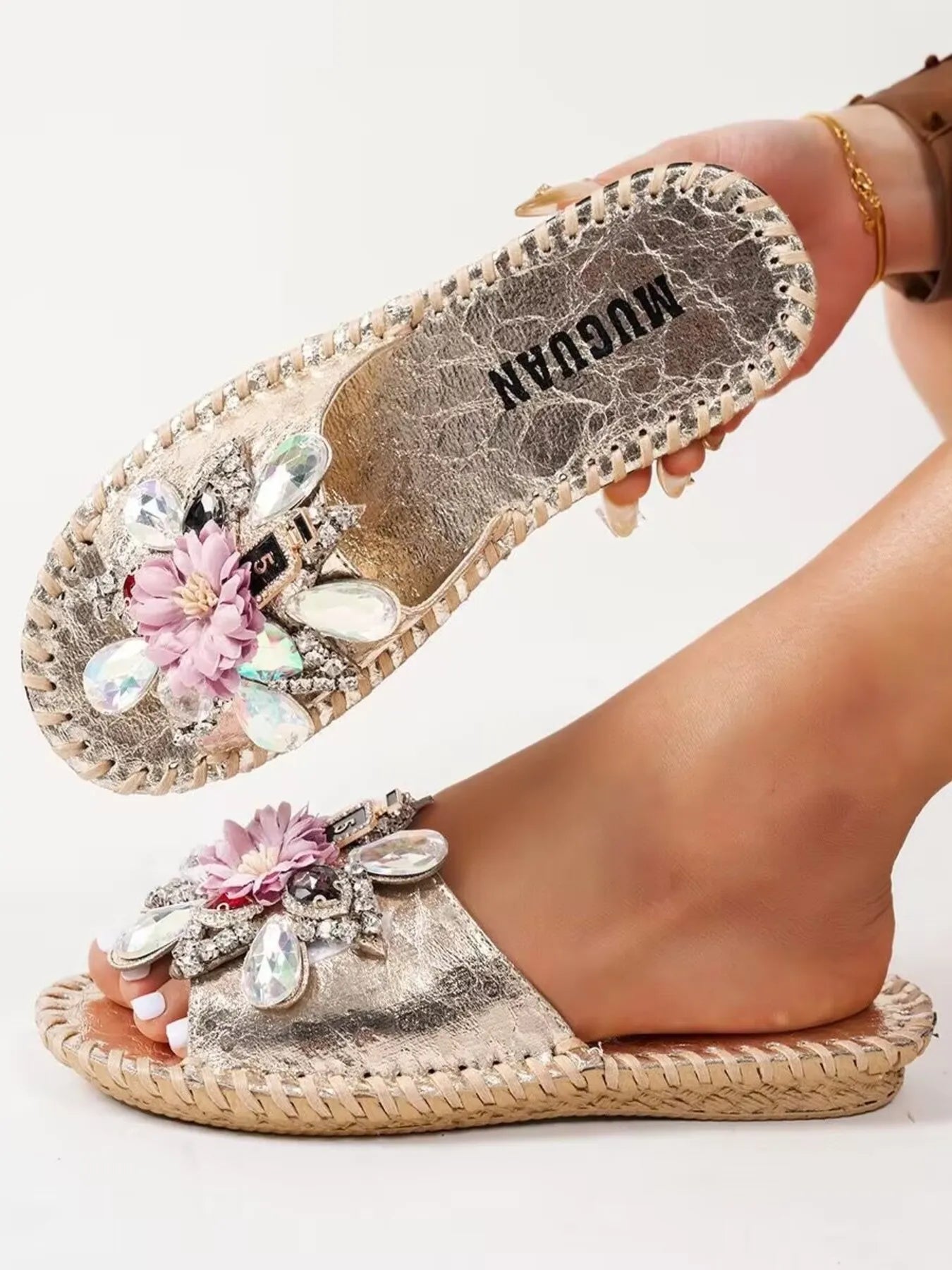 Floral Embellished Slide Sandals