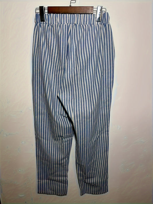 Marlena™ | Women’s Striped Linen Trousers Royal Blue
