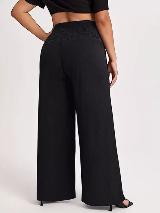 Plus Size High Waist Wide Leg Smocked Waist Pants