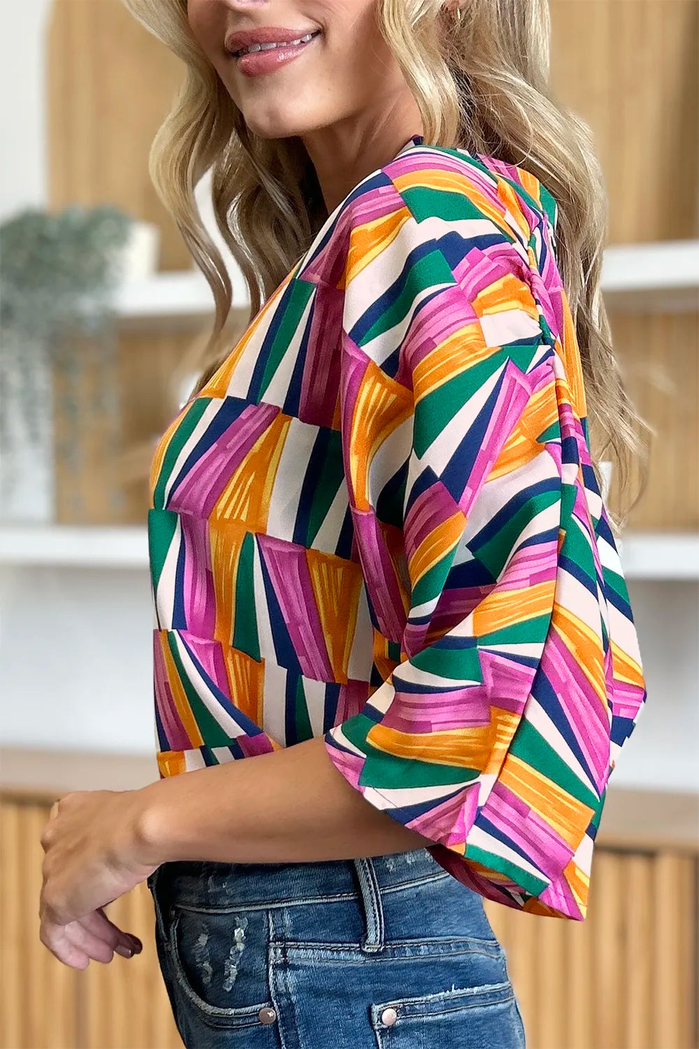 Color Pizazz Notched Dolman Sleeve Top