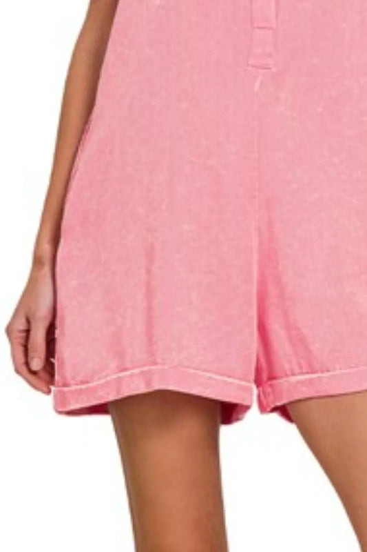 Signature Pink Mineral Wash Shirt Romper