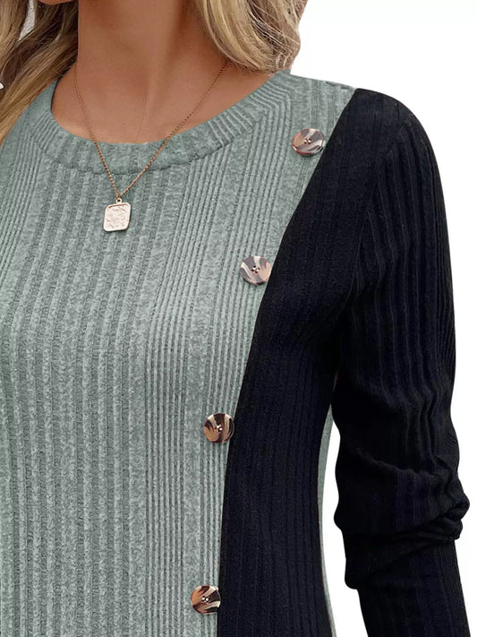 Color Block Ribbed Knit T-Shirt