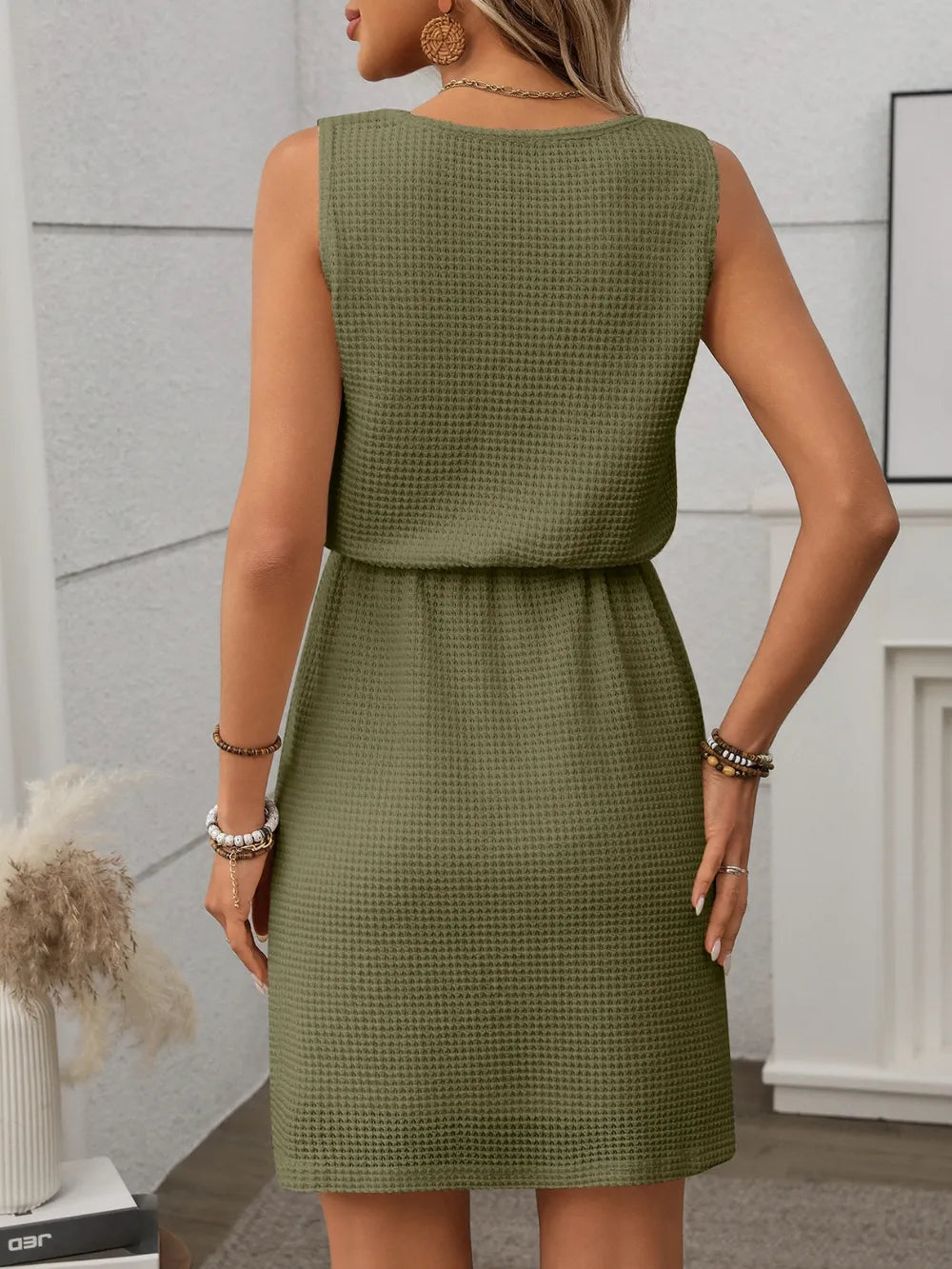 Waffle Mini Dress - Drawstring
