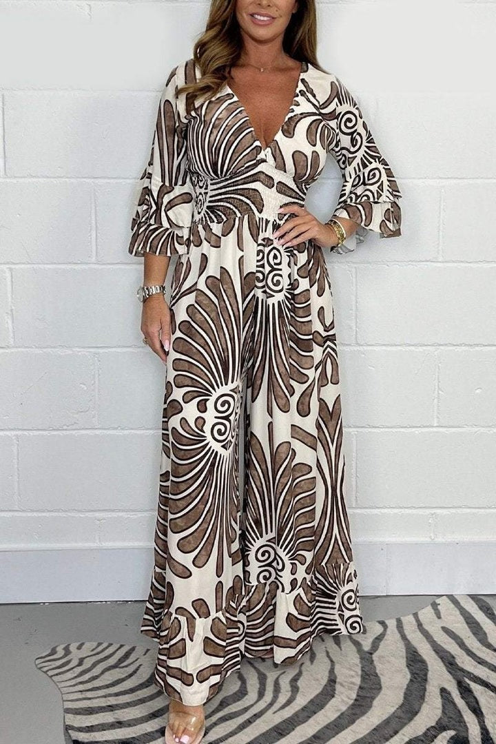 V-Neck Gathered Jumpsuit