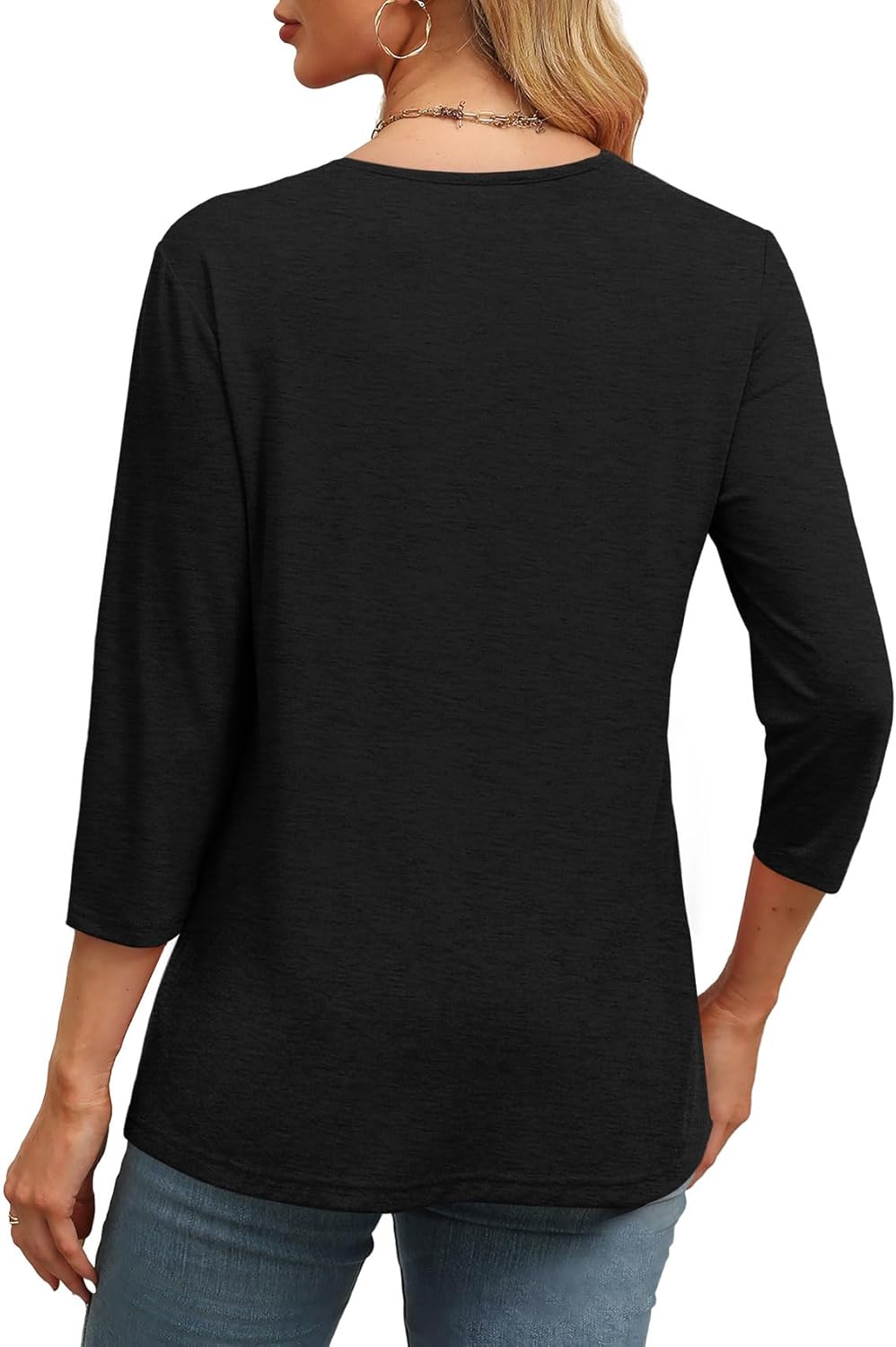 ⏰Hot Sale-Women's V Neck 3/4 Long Sleeve Tops Loose Fit Blouse (Buy 3 Free Shipping)
