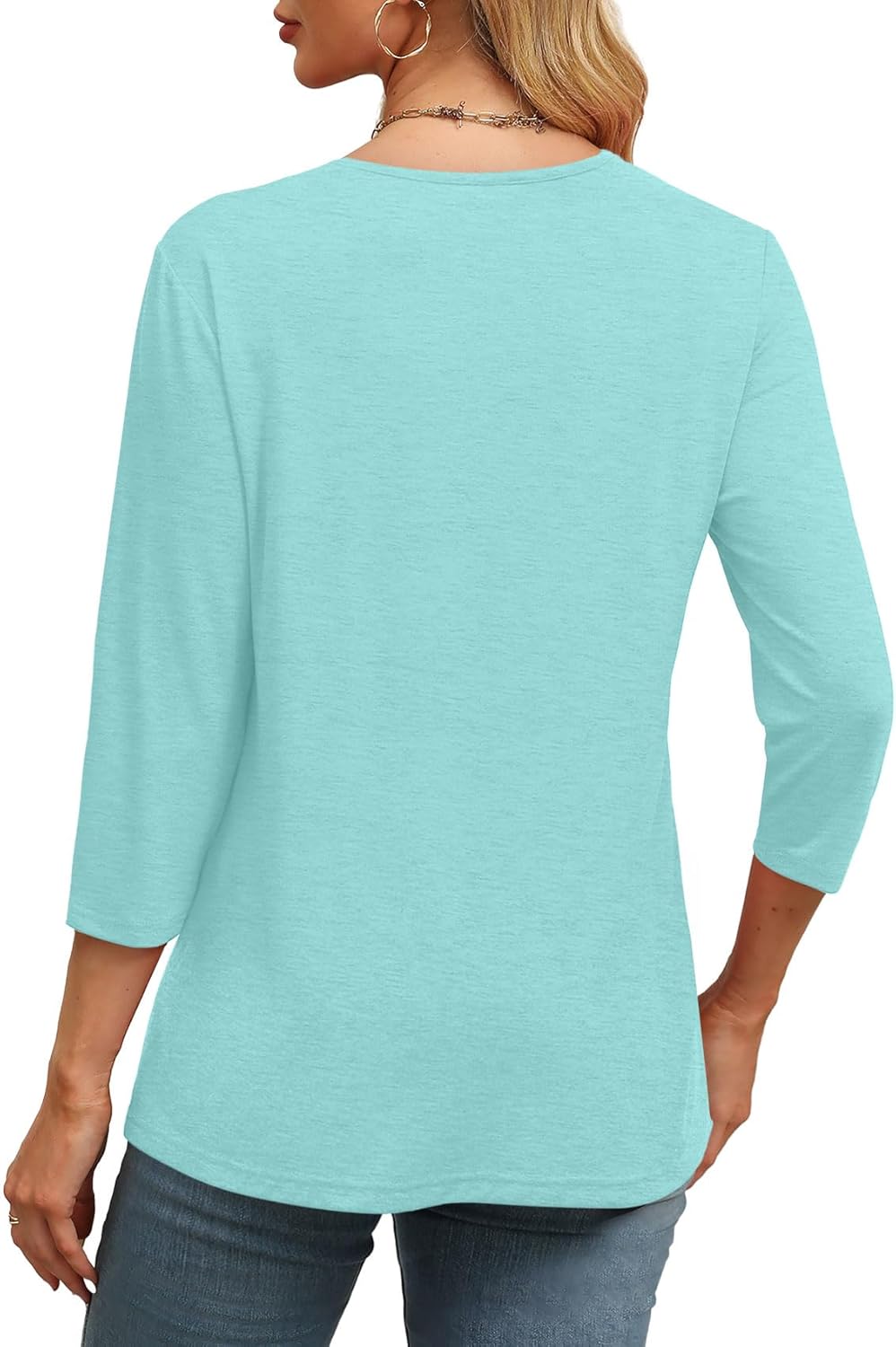 ⏰Hot Sale-Women's V Neck 3/4 Long Sleeve Tops Loose Fit Blouse (Buy 3 Free Shipping)