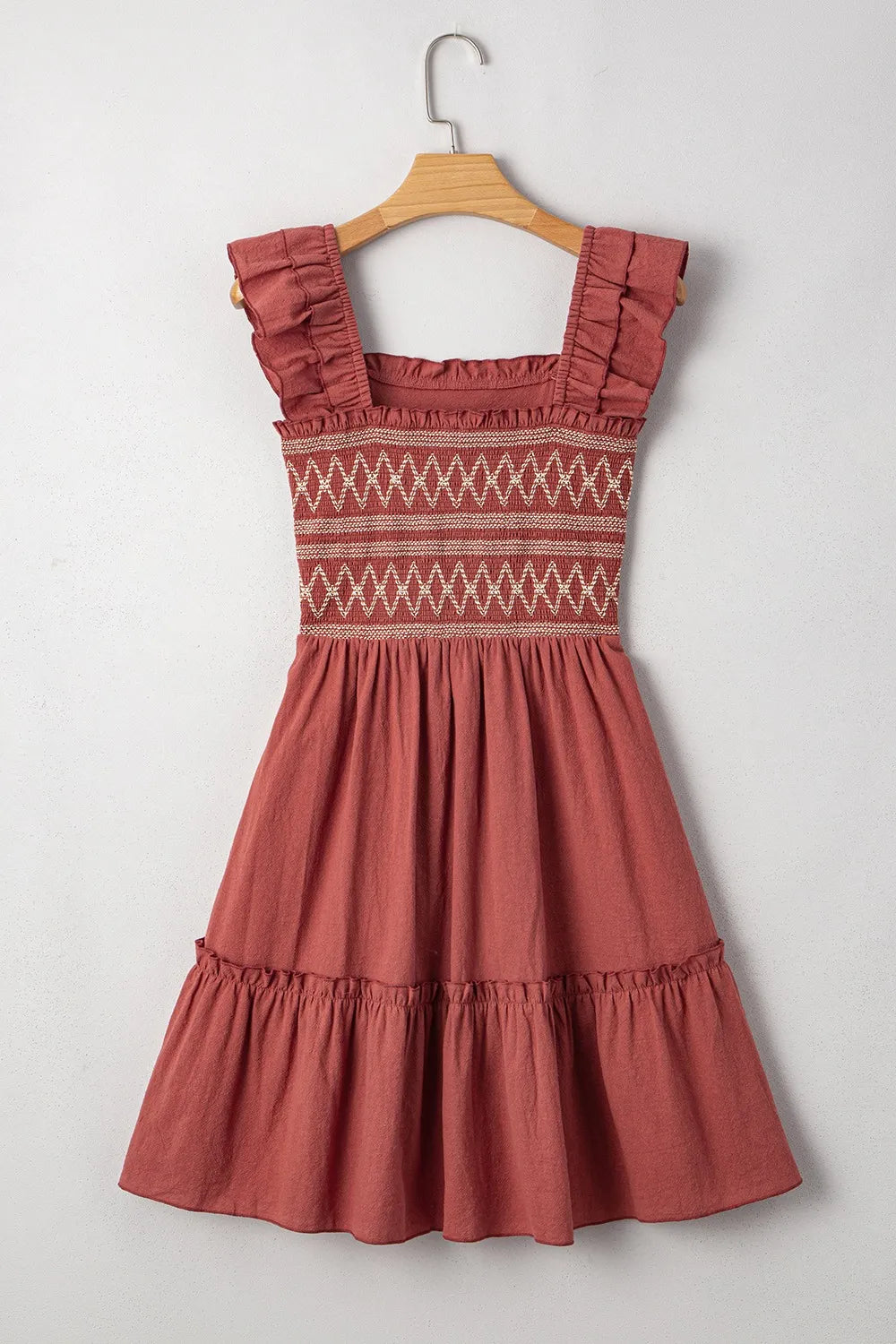 Ruffled Smocked Cap Sleeve Mini Dress