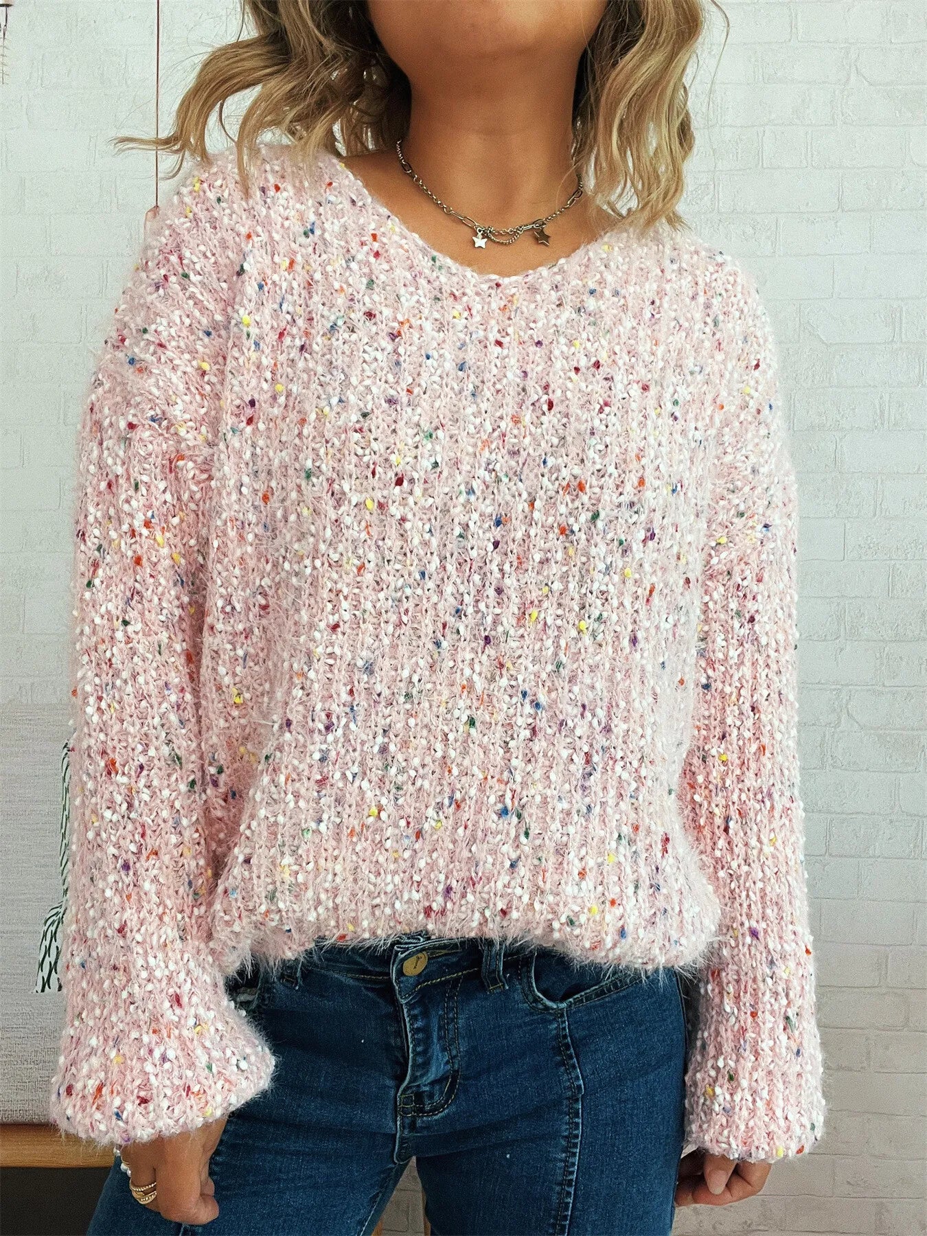 Women’s Colorful Long Sleeve Sweater – Vibrant Knit Pullover for Fall & Winter
