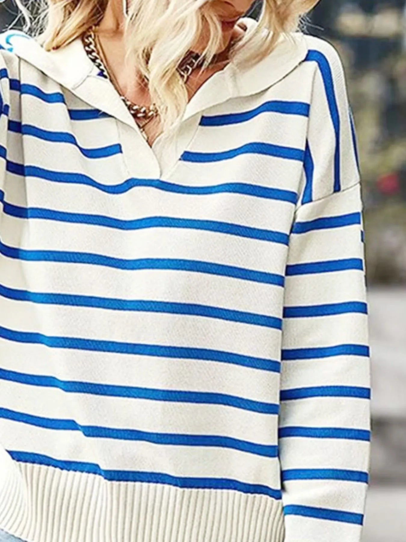 Ribbed Striped Sweater with Long Sleeves