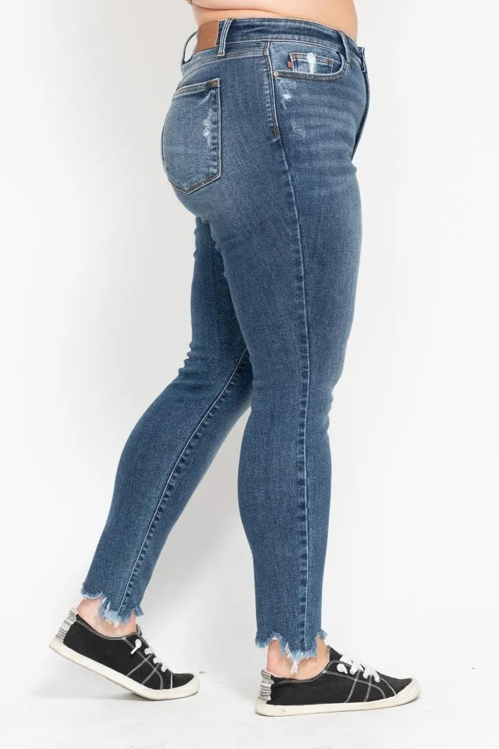 Shark Bite Hem High Waist Skinny Jeans