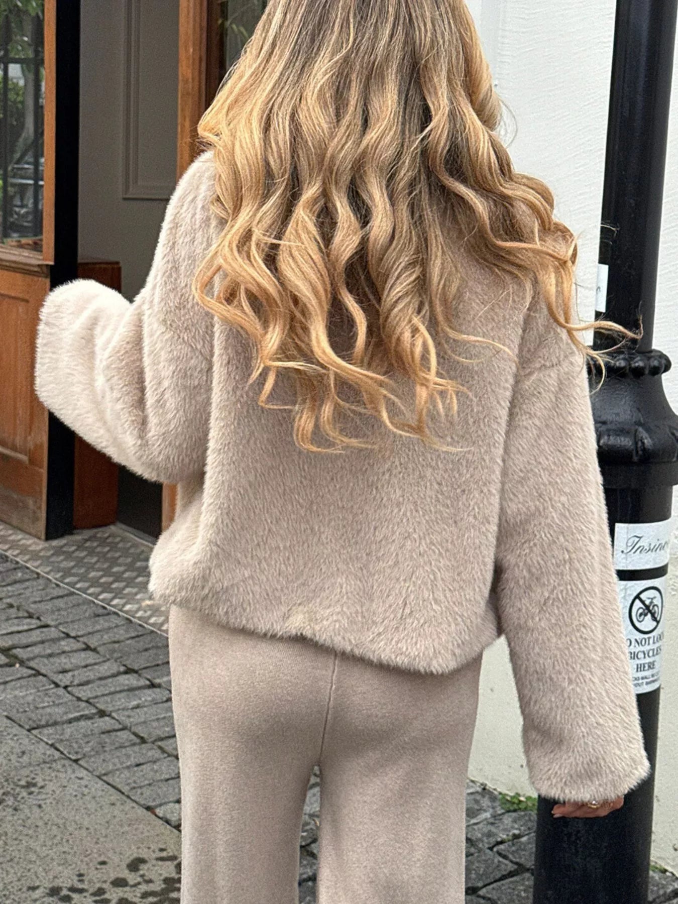 Open Front Dropped Shoulder Fuzzy Outerwear