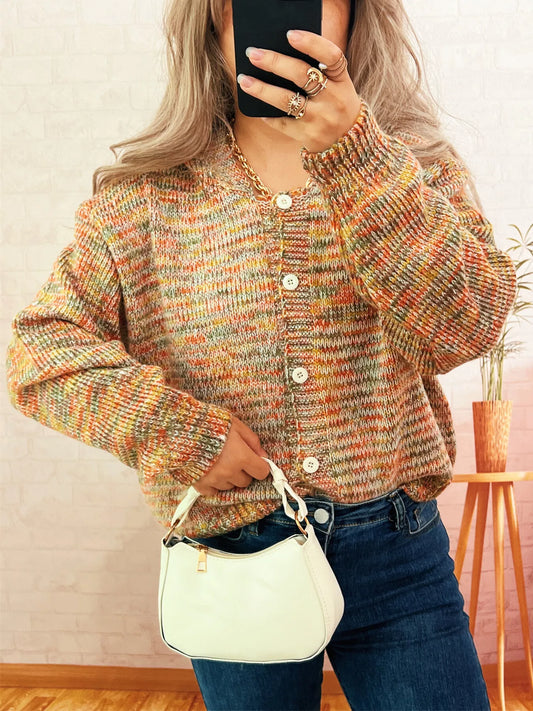Women’s Multi-Colored Knit Button-Down Cardigan – Cozy Colorblock Sweater