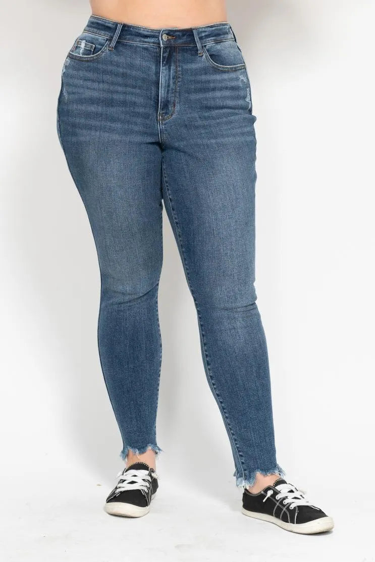 Shark Bite Hem High Waist Skinny Jeans