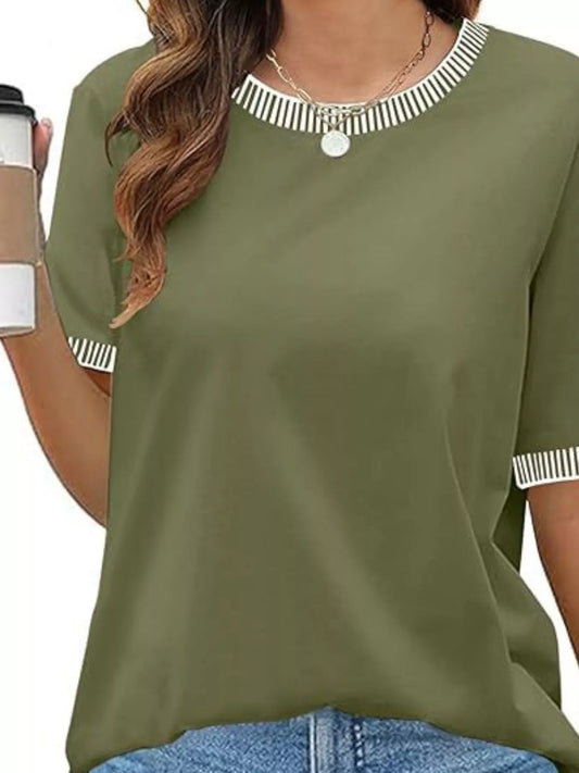 Striped Trim Casual T-Shirt