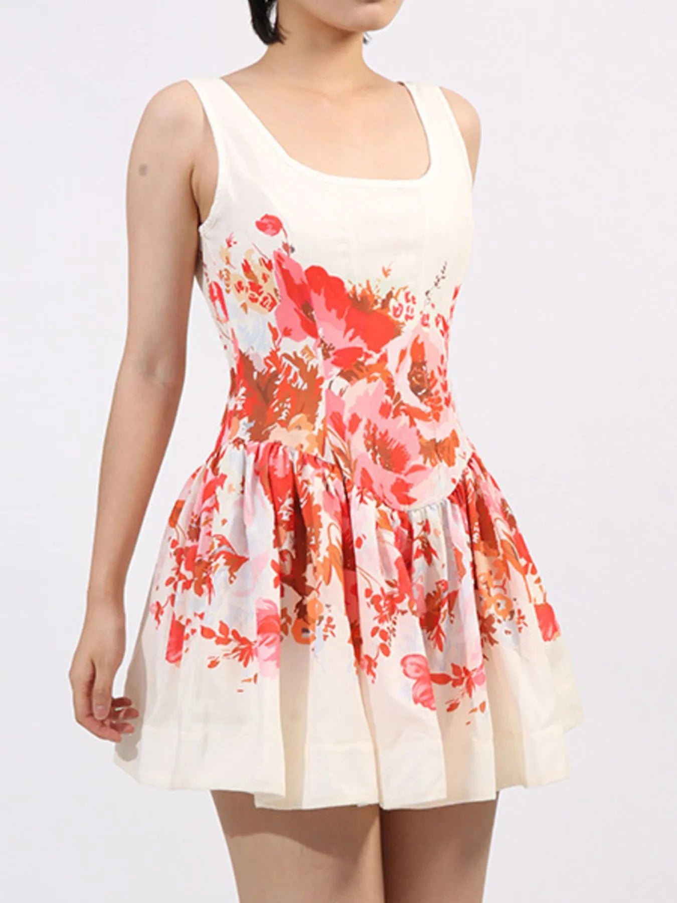 Floral Print Sleeveless A-Line Mini Dress – Summer Casual Sundress