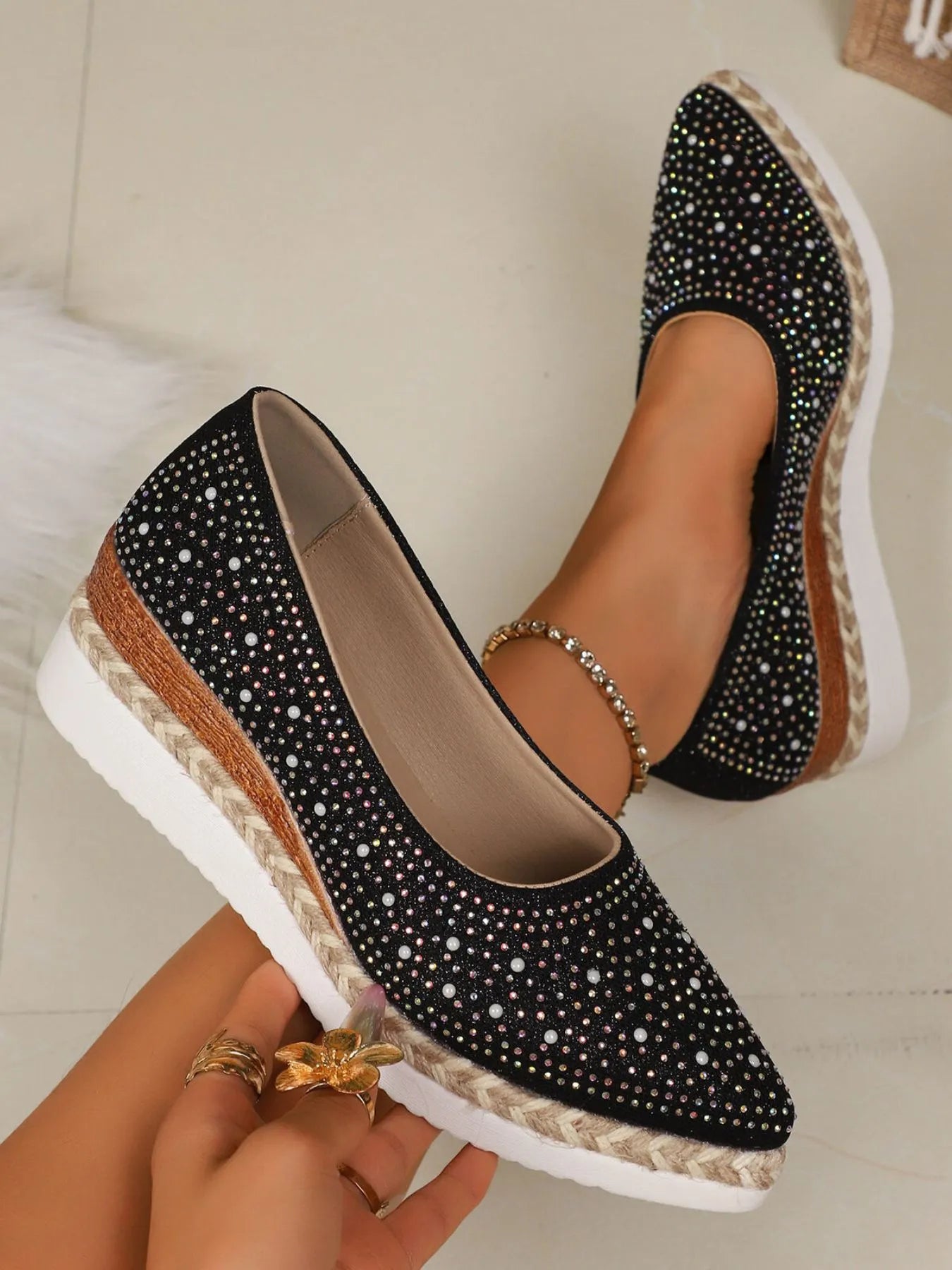 Dazzle & Shine Rhinestone Wedge Slip-Ons