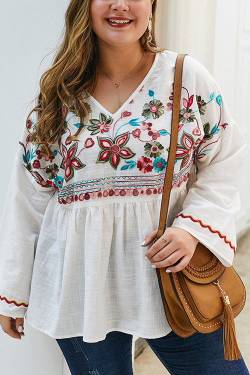 Made For Me Flower Embroidered Oversized Top - 2 Colors White