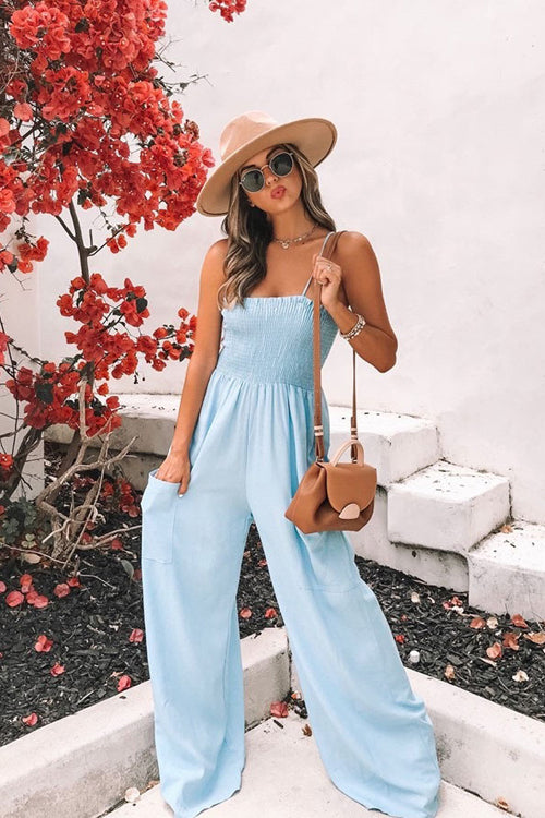 Feel Your Love Spaghetti Pocket Jumpsuit - 5 Colors Light Blue