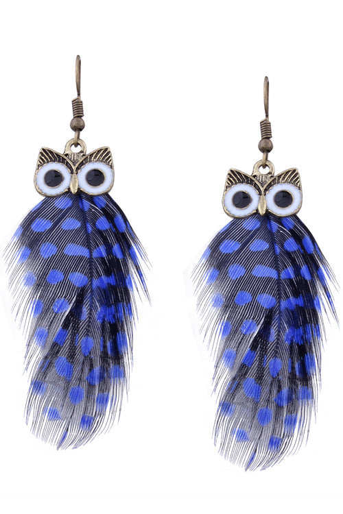 Owl Feather Cute Earrings Blue