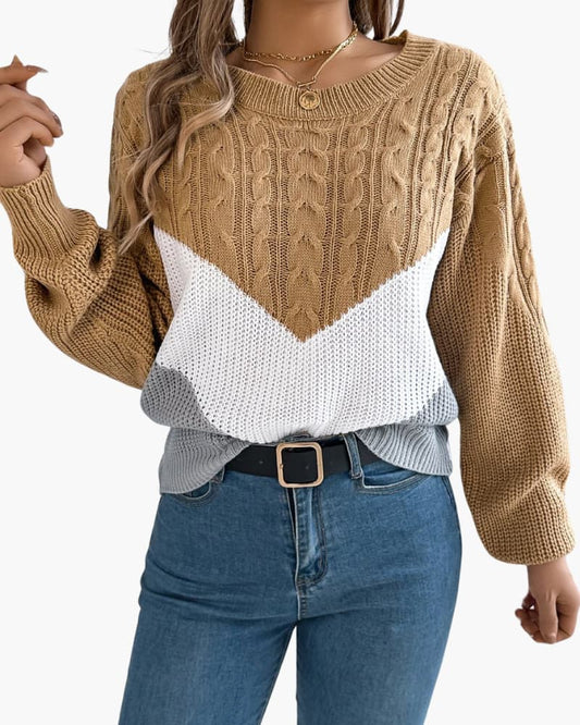 Evie | Chevron Cable-Knit Sweater Khaki