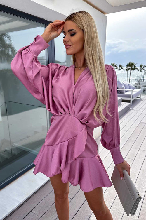 Love Swept OL Wrap Long Sleeve Mini Dress - 4 Colors Purple