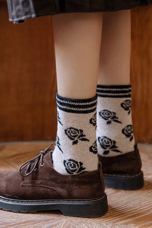 Vintage Girl Cotton Socks Beige-Rose