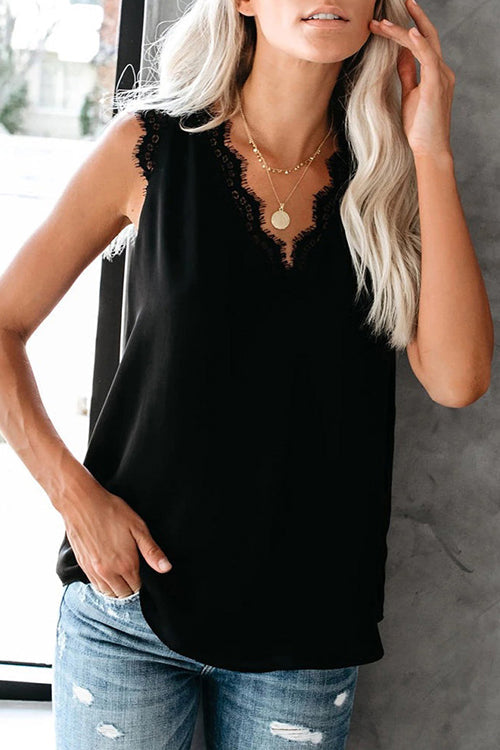 Always Lovely Lace Up Tank Top - 3 Colors Black