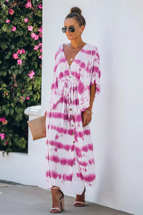 On My Mind Tie-Dye Button Up Maxi Dress - 2 Colors Rose Pink