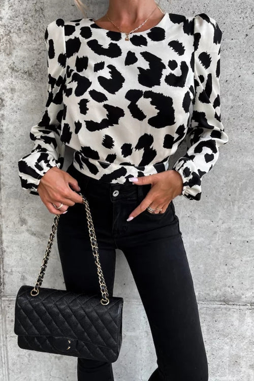 Season To Shine Leopard Backless Long Sleeve Top - 2 Colors White