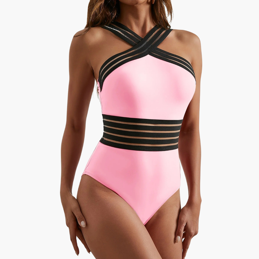Crisscross One Piece Swimsuit - Women’s Mesh Panel Design