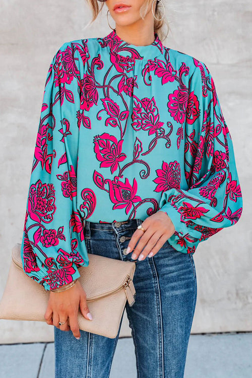 You're Gorgeous Floral Print Long Sleeve Top Blue