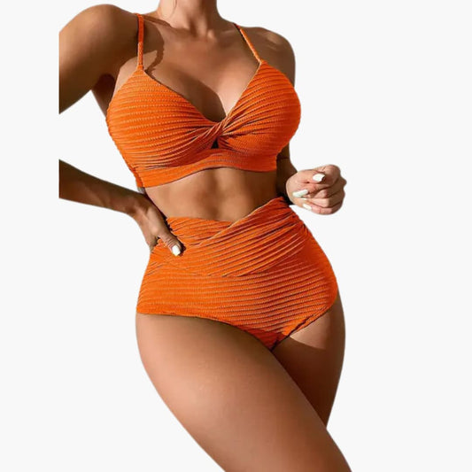 High-Waisted Bikini Set - Women's Two-Piece Textured Swimwear