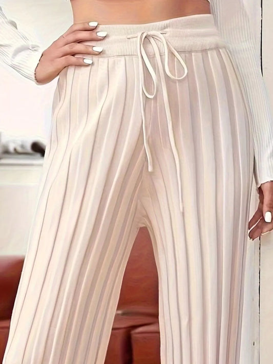 Plus Size Pleated Drawstring Waist Pants