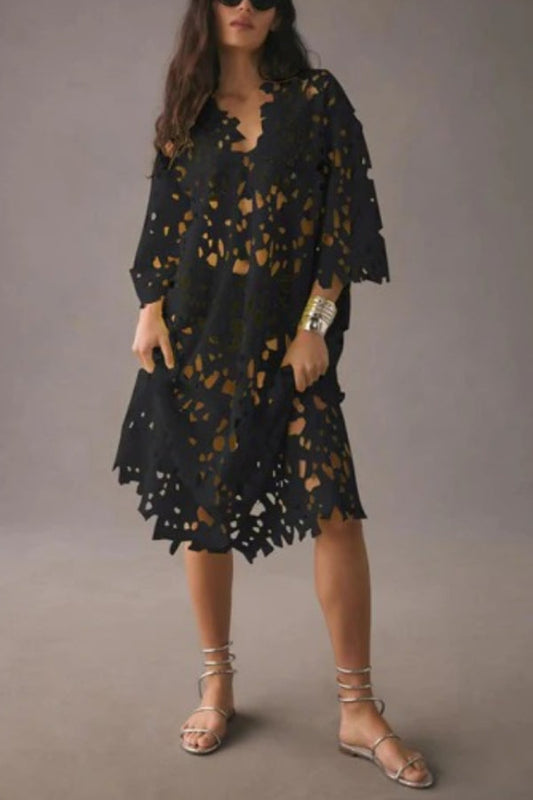 Nina - Floral Eyelet Lace Midi Dress