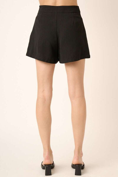 Black Pleated Shorts with Invisible Side Zipper