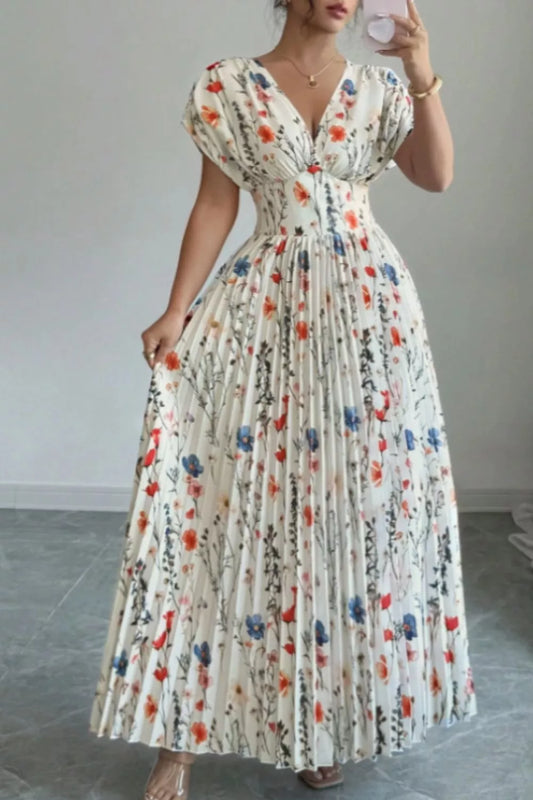 Floral Dress for Women Pleated Maxi Dress