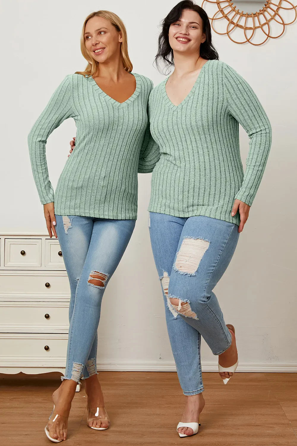 Comfy Ribbed V-Neck Long Sleeve Tee