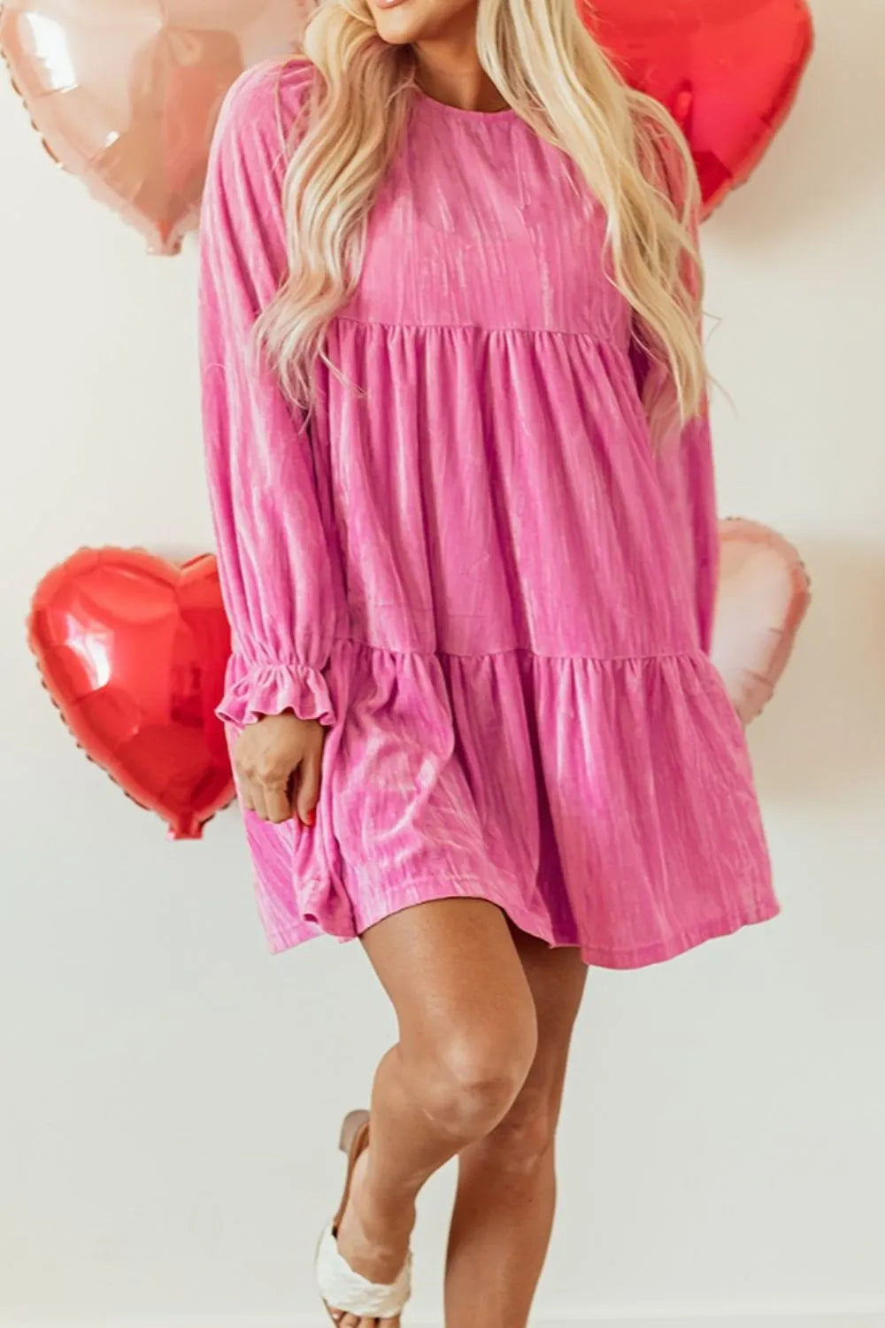 Hot Pink Tiered Mini Dress – Flounce Sleeve Chic