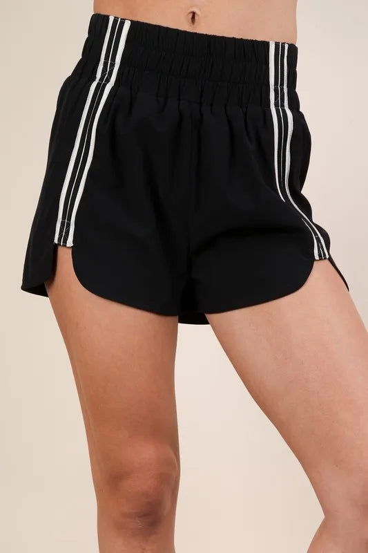 Black and White Striped Trim Detail Activewear Shorts