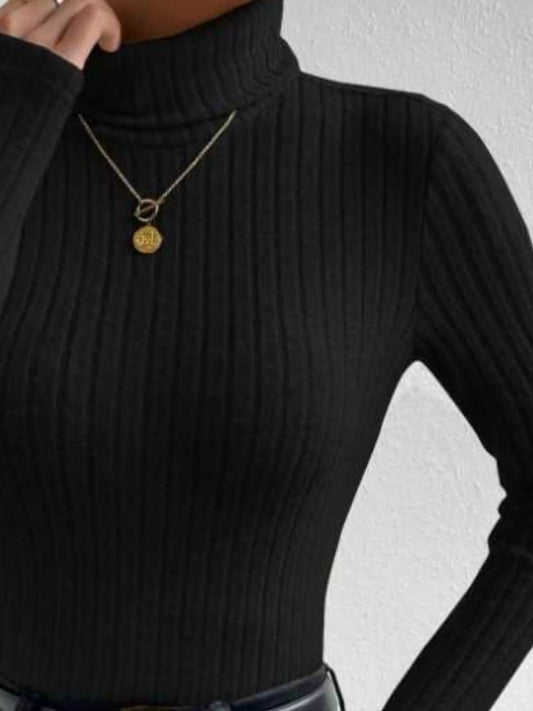 Ribbed Turtleneck Long Sleeve T-Shirt