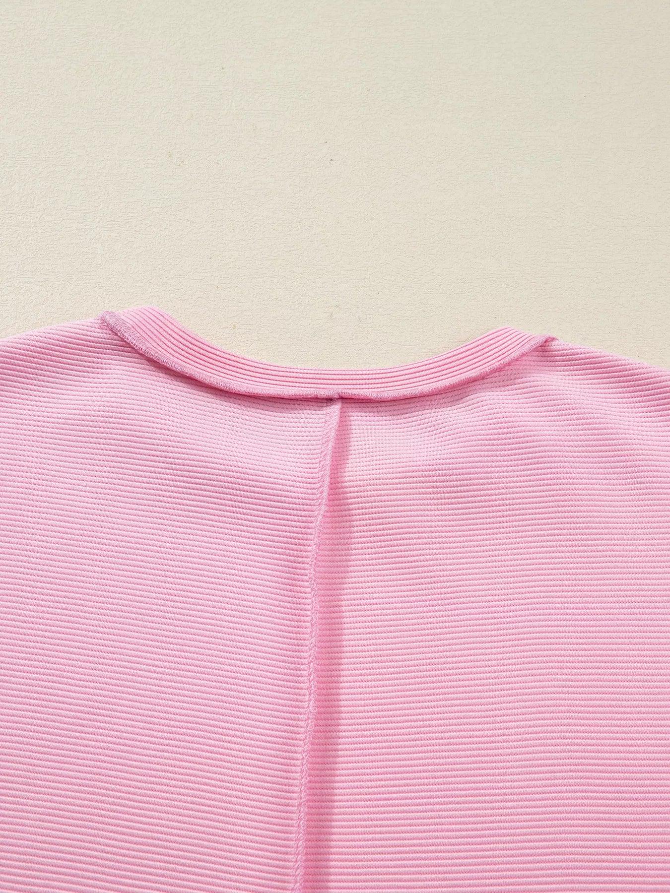 Blush Pink Horizontal Ribbed Drop Shoulder Baggy Pullover – Exposed Seam Detail