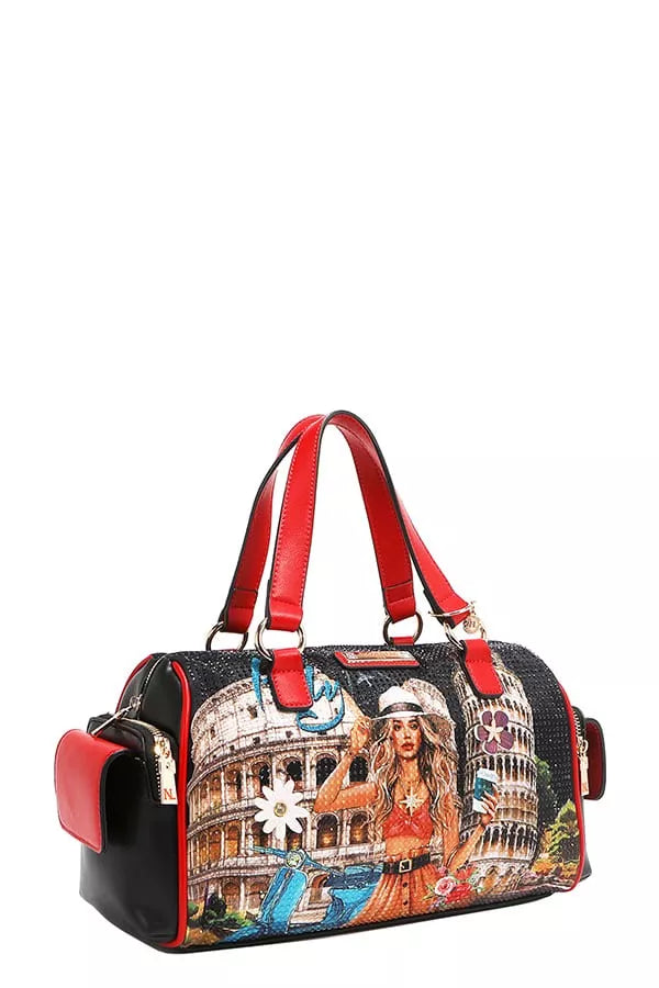 Nicole Lee USA Martha Travels Italy Wide Handbag with Rhinestones