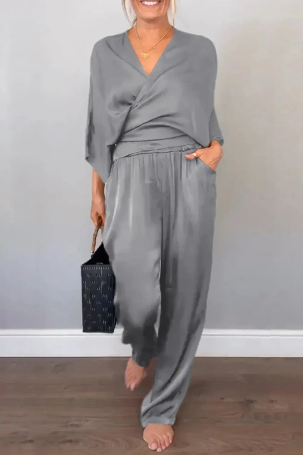 Plus Size Wrap Top & Pants Set