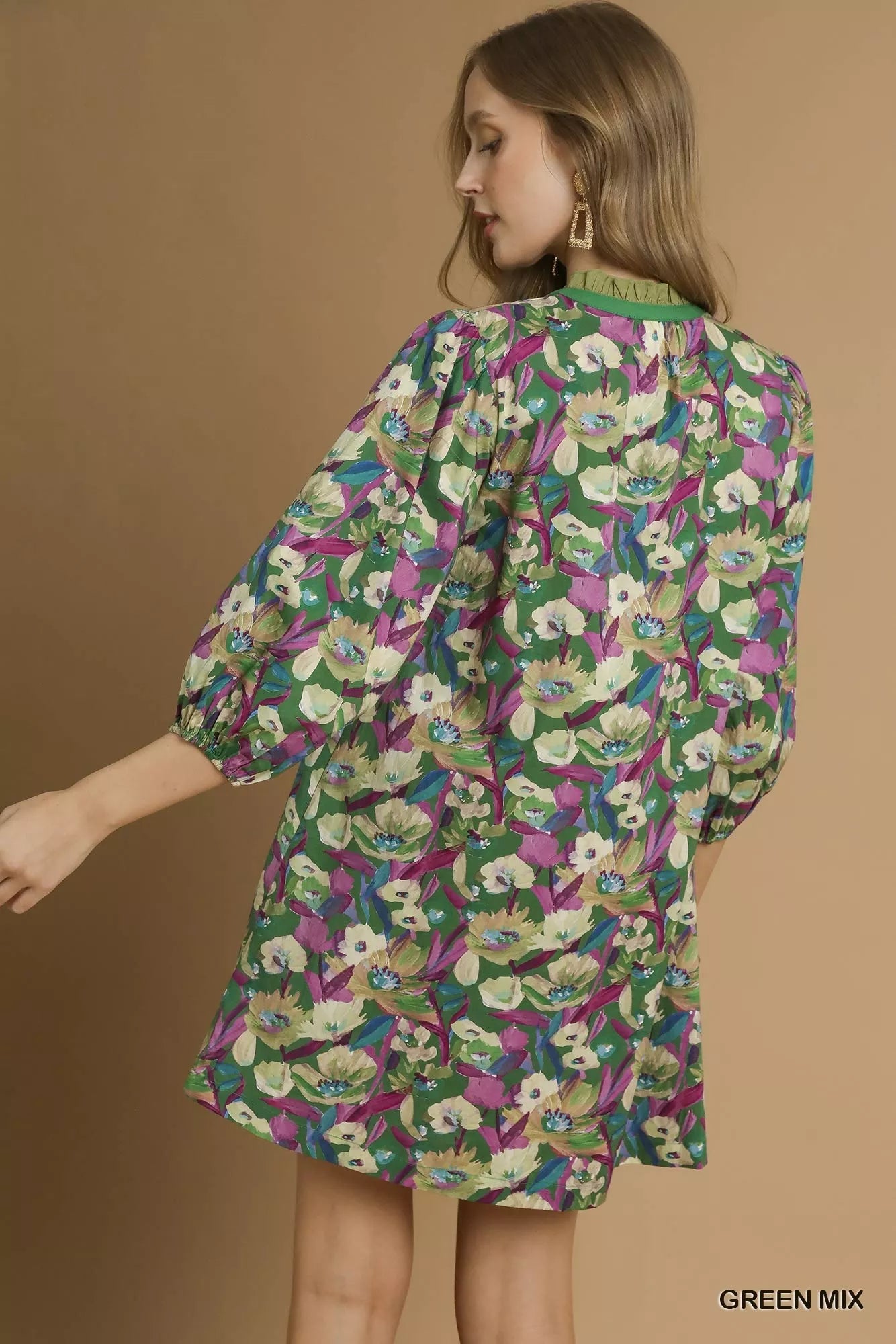Boho Floral Balloon Sleeve Mini Dress – Flowy Vintage-Inspired Casual Dress for Women