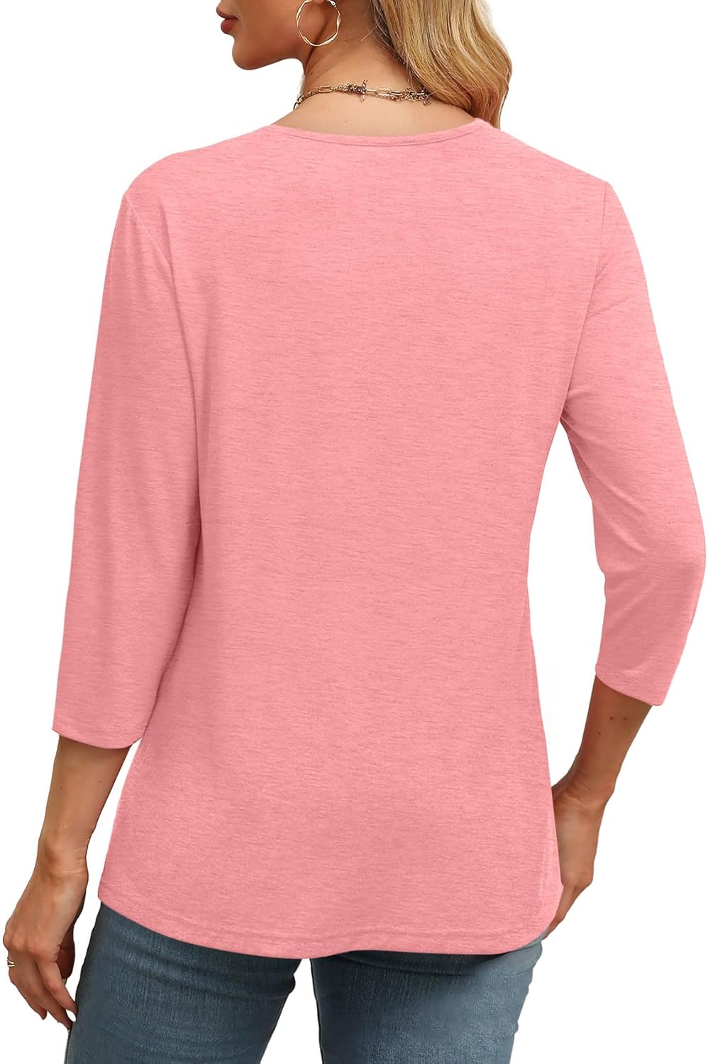 ⏰Hot Sale-Women's V Neck 3/4 Long Sleeve Tops Loose Fit Blouse (Buy 3 Free Shipping)